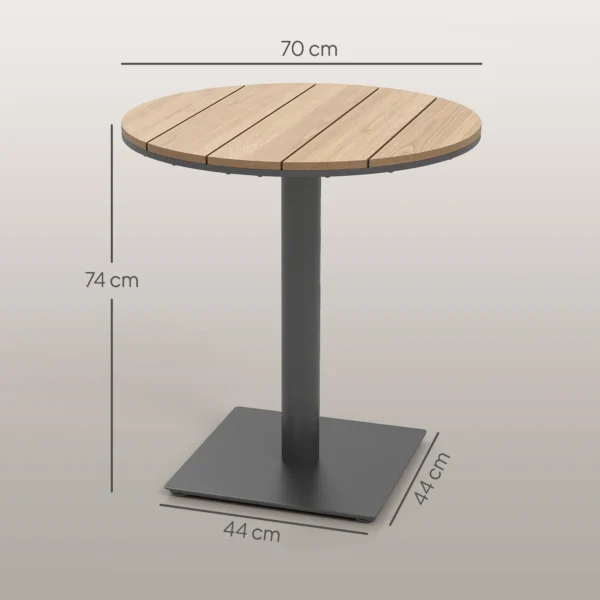 Tuintafel Ø70 cm, weerbestendig rond balkontafel met lameldesign, stalen eettafel buiten, campingtafel bijzettafel, terrastafel voor tuin terras balkon natuurhout 4