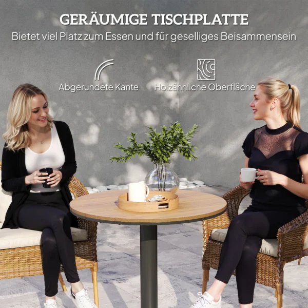Tuintafel Ø70 cm, weerbestendig rond balkontafel met lameldesign, stalen eettafel buiten, campingtafel bijzettafel, terrastafel voor tuin terras balkon natuurhout 5