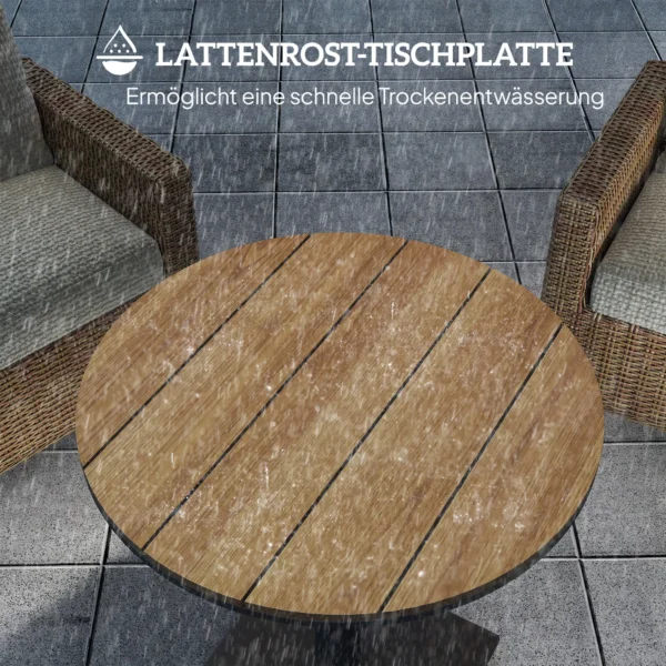 Tuintafel Ø70 cm, weerbestendig rond balkontafel met lameldesign, stalen eettafel buiten, campingtafel bijzettafel, terrastafel voor tuin terras balkon natuurhout 6