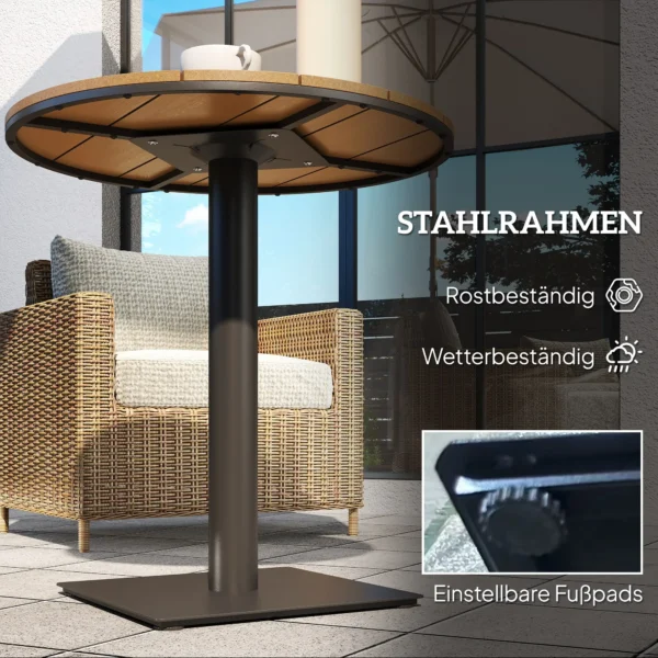Tuintafel Ø70 cm, weerbestendig rond balkontafel met lameldesign, stalen eettafel buiten, campingtafel bijzettafel, terrastafel voor tuin terras balkon natuurhout 8