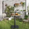 Tuintafel Ø70 cm, weerbestendig rond balkontafel met lameldesign, stalen eettafel buiten, campingtafel bijzettafel, terrastafel voor tuin terras balkon natuurhout 9