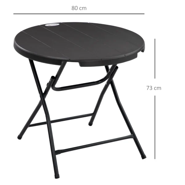 Tuintafel voor 4 personen, ronde klaptafel Ø80 cm, tuin eettafel in houtlook, donkergrijs, ideaal voor balkon & terras 4