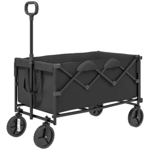 Tuinwagen 100 kg belastbaar inklapbaar uitgebreide transportwagen met uitneembare zeil handvat wielen bolderkar handkar tuinkar 160 liter gereedschapswagen voor huis, tuin zwart 1