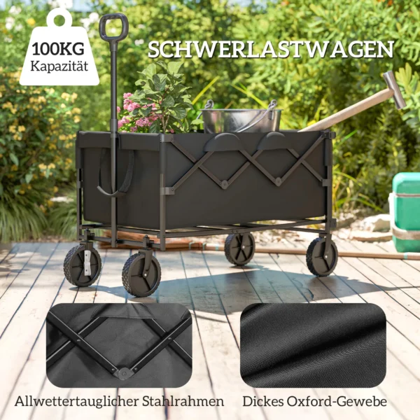 Tuinwagen 100 kg belastbaar inklapbaar uitgebreide transportwagen met uitneembare zeil handvat wielen bolderkar handkar tuinkar 160 liter gereedschapswagen voor huis, tuin zwart 5