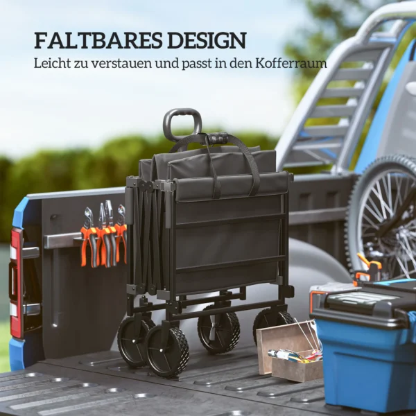 Tuinwagen 100 kg belastbaar inklapbaar uitgebreide transportwagen met uitneembare zeil handvat wielen bolderkar handkar tuinkar 160 liter gereedschapswagen voor huis, tuin zwart 6