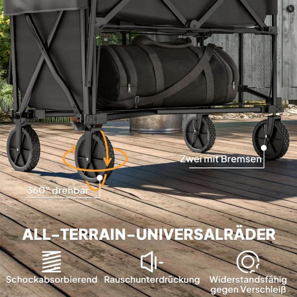 Tuinwagen 200 kg belastbaar, tweelaags transportwagen met verwijderbare zeil, handvat, wielen, stuuras, opvouwbare bolderwagen, handwagen, tuinkar, gereedschapswagen voor huis, tuin zwart 6