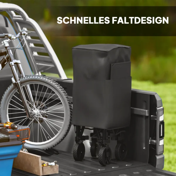 Tuinwagen 200 kg belastbaar, tweelaags transportwagen met verwijderbare zeil, handvat, wielen, stuuras, opvouwbare bolderwagen, handwagen, tuinkar, gereedschapswagen voor huis, tuin zwart 7