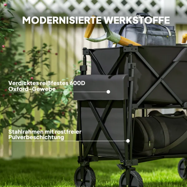 Tuinwagen 200 kg belastbaar, tweelaags transportwagen met verwijderbare zeil, handvat, wielen, stuuras, opvouwbare bolderwagen, handwagen, tuinkar, gereedschapswagen voor huis, tuin zwart 9