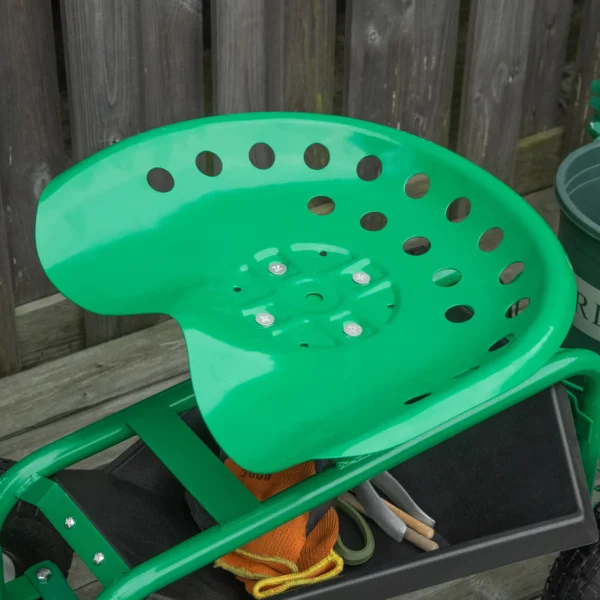 Tuinwagen, werkplaatswagen, tuinzitje met draaistoel, opbergmand, hoogte verstelbaar, 150 kg draagvermogen, groen, 81 x 44,5 x 46 59 cm 8