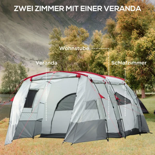 Tunnel tent 8 personen camping tent met slaapcabine, woonkamer, draagtas, 2000mm waterkolom, grijs 5