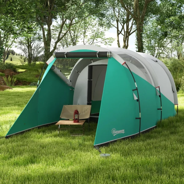 Tunnel tent campingtent voor 5 personen familietent met 2 kamers en draagtas 3000mm waterkolom in groen voor tuin 2
