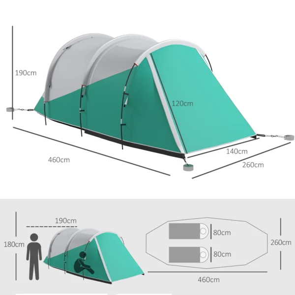 Tunnel tent campingtent voor 5 personen familietent met 2 kamers en draagtas 3000mm waterkolom in groen voor tuin 4