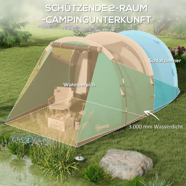 Tunnel tent campingtent voor 5 personen familietent met 2 kamers en draagtas 3000mm waterkolom in groen voor tuin 5