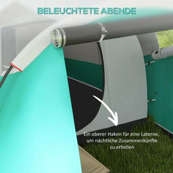Tunnel tent campingtent voor 5 personen familietent met 2 kamers en draagtas 3000mm waterkolom in groen voor tuin 6