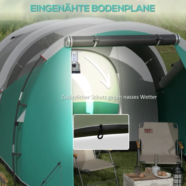 Tunnel tent campingtent voor 5 personen familietent met 2 kamers en draagtas 3000mm waterkolom in groen voor tuin 7