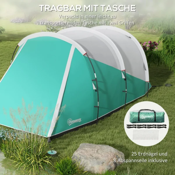 Tunnel tent campingtent voor 5 personen familietent met 2 kamers en draagtas 3000mm waterkolom in groen voor tuin 9