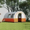 Tunnel tent, campingtent voor 6 personen, met 2 kamers, lichthaak, groepstent met draagtas, 3000mm waterafstotend familietent, voor tuin, campingplaats, crèmewit 2