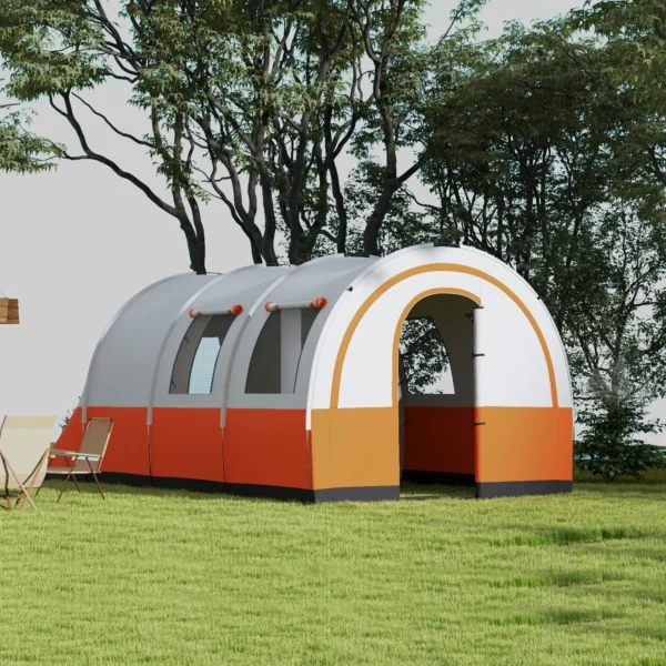 Tunnel tent, campingtent voor 6 personen, met 2 kamers, lichthaak, groepstent met draagtas, 3000mm waterafstotend familietent, voor tuin, campingplaats, crèmewit 2