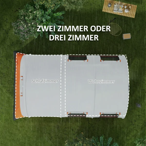 Tunnel tent, campingtent voor 6 personen, met 2 kamers, lichthaak, groepstent met draagtas, 3000mm waterafstotend familietent, voor tuin, campingplaats, crèmewit 5