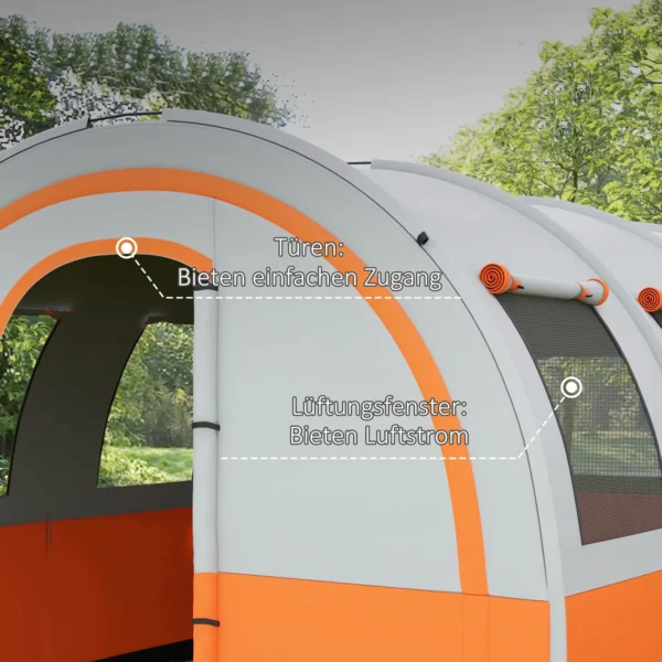 Tunnel tent, campingtent voor 6 personen, met 2 kamers, lichthaak, groepstent met draagtas, 3000mm waterafstotend familietent, voor tuin, campingplaats, crèmewit 7