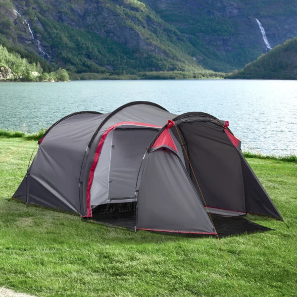Tunnel tent voor 2 3 personen, 190t camping tent met haringen, glasvezel & polyester, grijs, 426 x 206 x 154 cm, ideaal voor outdoor avonturen 2