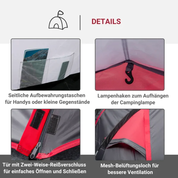 Tunnel tent voor 2 3 personen, 190t camping tent met haringen, glasvezel & polyester, grijs, 426 x 206 x 154 cm, ideaal voor outdoor avonturen 6