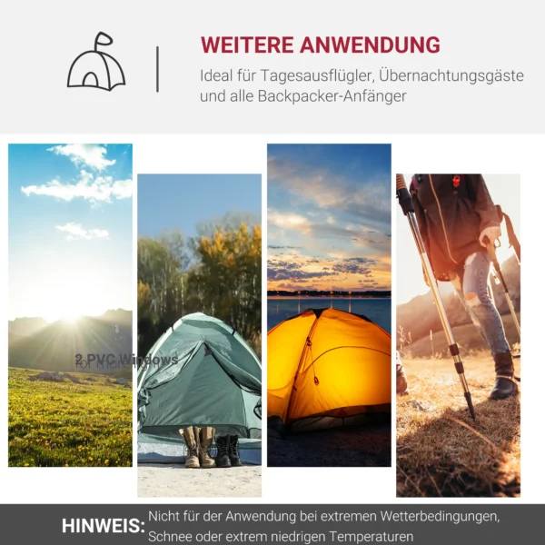 Tunnel tent voor 2 3 personen, 190t camping tent met haringen, glasvezel & polyester, grijs, 426 x 206 x 154 cm, ideaal voor outdoor avonturen 7