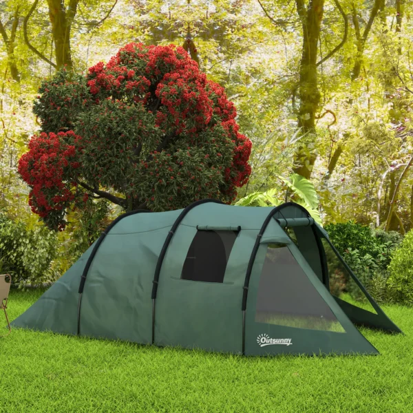 Tunnel tent voor 4 personen camping tent met uv bescherming en ramen, familie tent met draagtas 2000 mm waterkolom voor trekking en outdoor activiteiten 2