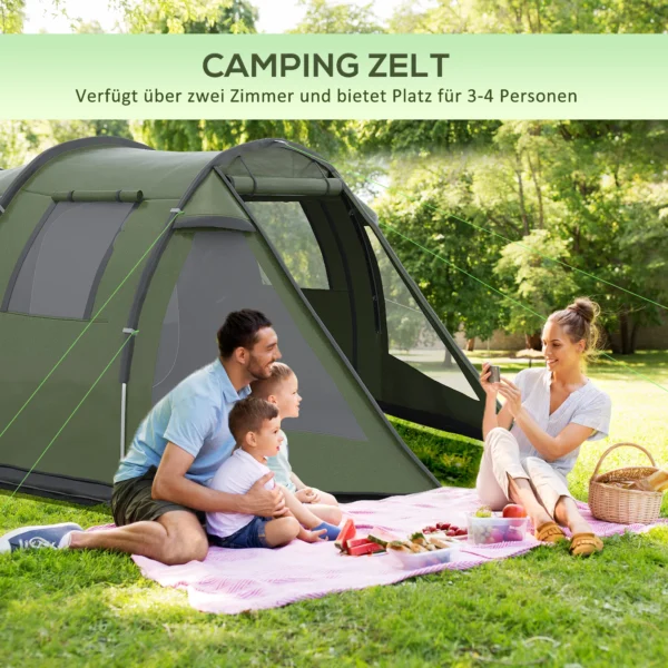 Tunnel tent voor 4 personen camping tent met uv bescherming en ramen, familie tent met draagtas 2000 mm waterkolom voor trekking en outdoor activiteiten 5