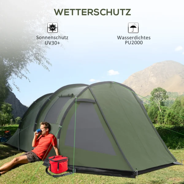 Tunnel tent voor 4 personen camping tent met uv bescherming en ramen, familie tent met draagtas 2000 mm waterkolom voor trekking en outdoor activiteiten 6