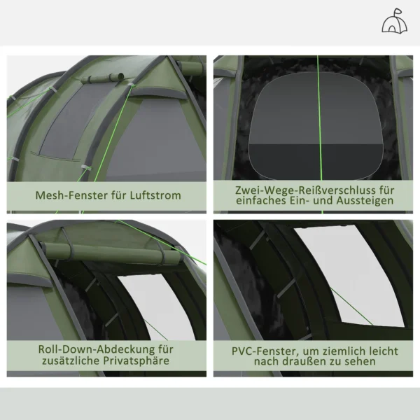 Tunnel tent voor 4 personen camping tent met uv bescherming en ramen, familie tent met draagtas 2000 mm waterkolom voor trekking en outdoor activiteiten 7