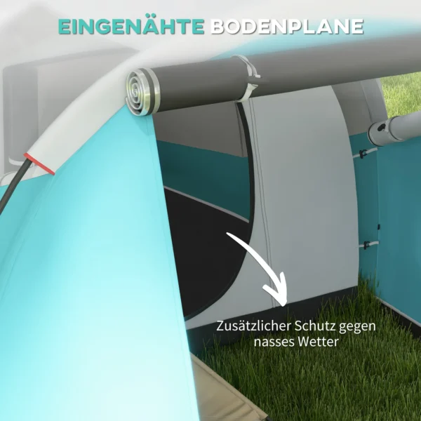 Tunnel tent voor 5 personen, 180h x 460l x 230b cm, uv bestendig, met haringen, scheerlijnen, draagtas, waterafstotend, blauw 7