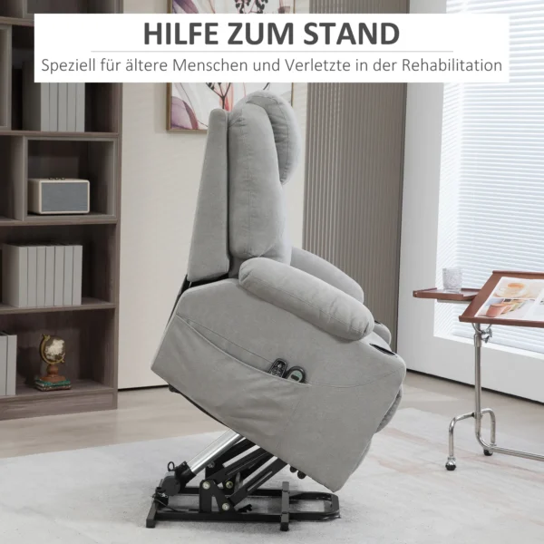 Tv stoel met elektrische opsta hulp, relaxfunctie, ligfunctie, verwarmingsfunctie, 1 motor, massagefunctie, pocketvering, lichtgrijs 5