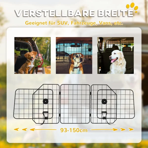 Universeel auto hondenbeschermingsrooster, verstelbaar kofferbakrooster 93 150 cm van staal in zwart, scheidingsrooster voor honden 6