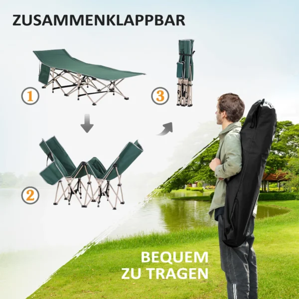 Veldbed met opbergtas, opvouwbaar campingbed, campingligstoel, incl. draagtas, staal oxford, groen, 190 x 68 x 52 cm 5