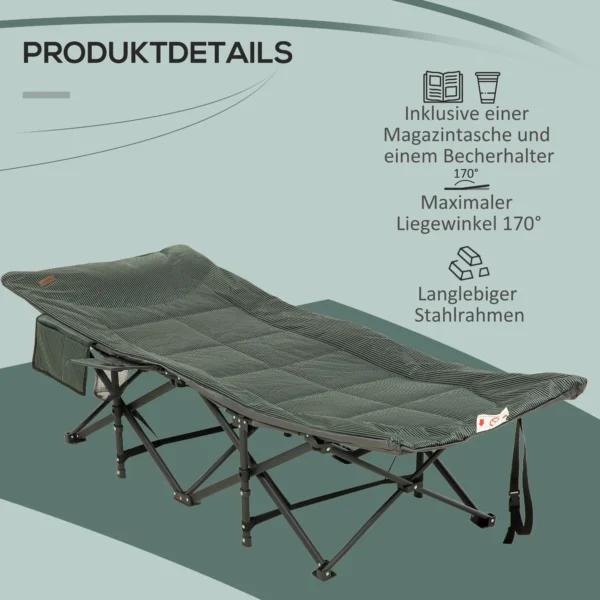 Veldbed opvouwbare campingligstoel met tas en bekerhouder, voor zwembad en balkon, tot 120 kg, grijs 68 x 186 x 48 cm 7
