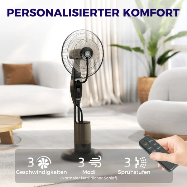 Ventilator met waterkoeling, staande ventilator met sproeinevel, afstandsbediening, timerfunctie, 3,2l watertank, 3 modi, 75 w, oscillerende waterventilator met wielen, 120 cm 6