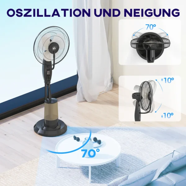 Ventilator met waterkoeling, staande ventilator met sproeinevel, afstandsbediening, timerfunctie, 3,2l watertank, 3 modi, 75 w, oscillerende waterventilator met wielen, 120 cm 7