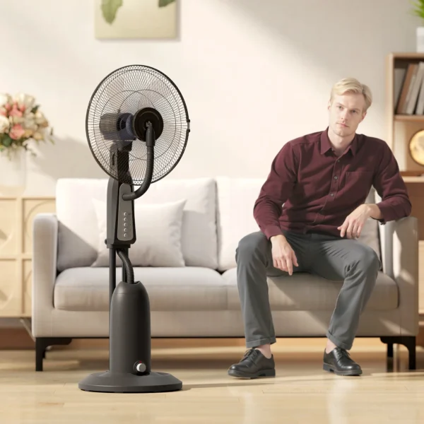 Ventilator met waterkoeling, staande ventilator met verstelbare sproeinevel, 3 snelheden, 3 l watertank, 75° oscillerend, 90 w waterkoelventilator met wielen, 125 cm 10