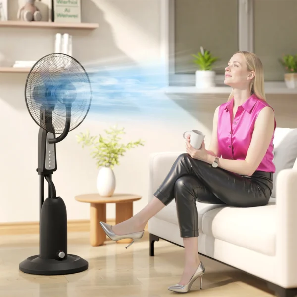 Ventilator met waterkoeling, staande ventilator met verstelbare sproeinevel, 3 snelheden, 3 l watertank, 75° oscillerend, 90 w waterkoelventilator met wielen, 125 cm 2
