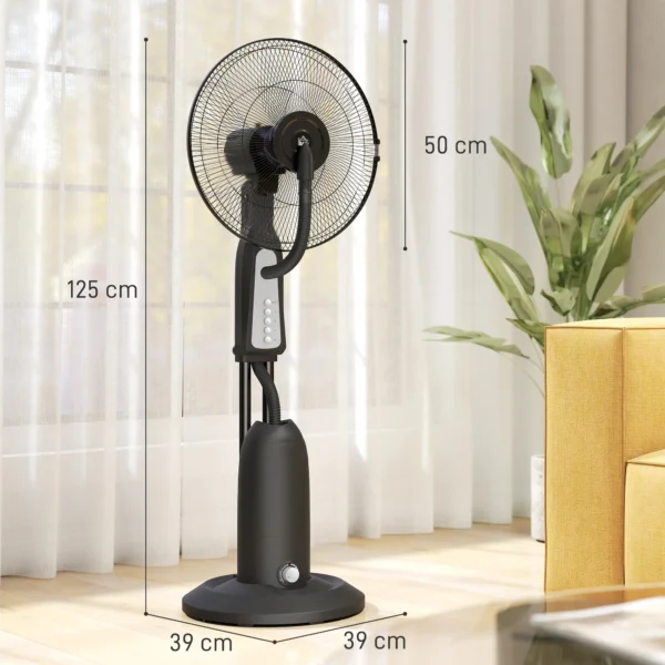 Ventilator met waterkoeling, staande ventilator met verstelbare sproeinevel, 3 snelheden, 3 l watertank, 75° oscillerend, 90 w waterkoelventilator met wielen, 125 cm 4