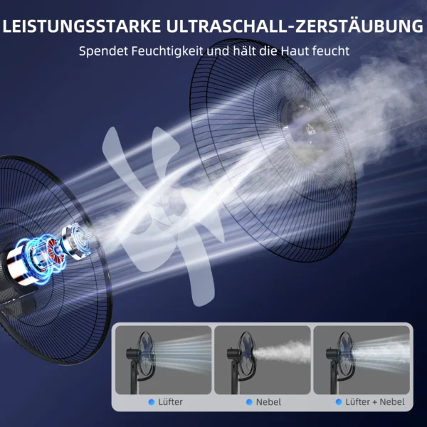 Ventilator met waterkoeling, staande ventilator met verstelbare sproeinevel, 3 snelheden, 3 l watertank, 75° oscillerend, 90 w waterkoelventilator met wielen, 125 cm 5