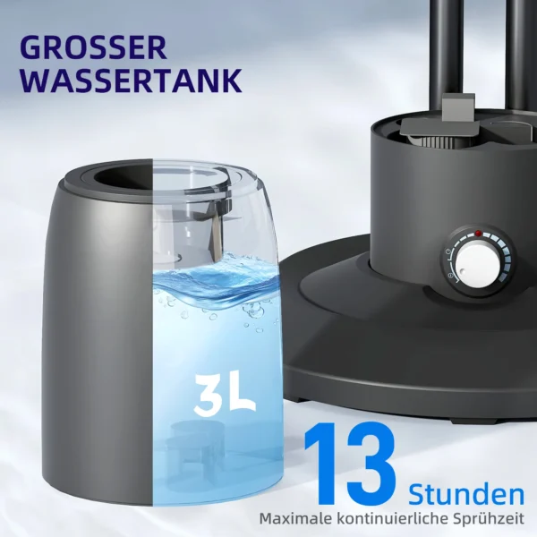 Ventilator met waterkoeling, staande ventilator met verstelbare sproeinevel, 3 snelheden, 3 l watertank, 75° oscillerend, 90 w waterkoelventilator met wielen, 125 cm 8