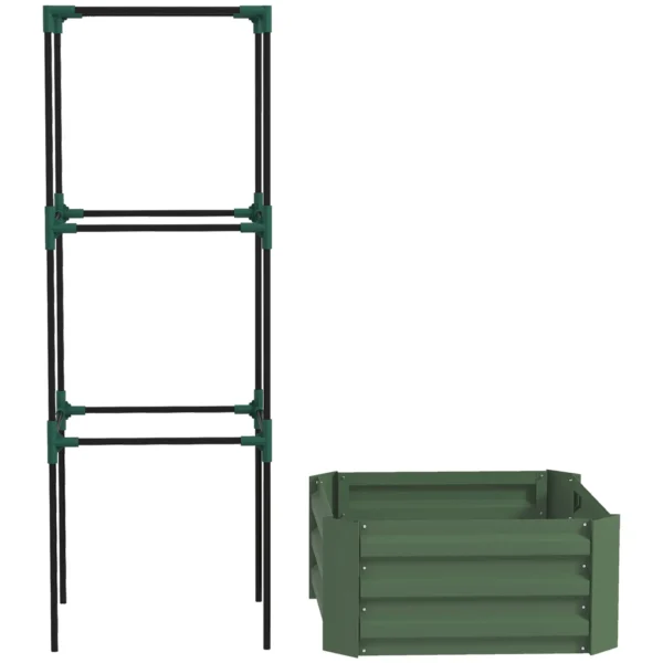 Verhoogd bed met klimhulp, bloembak & groentebed, plantenbak van gegalvaniseerd staal, ideaal voor tuin & balkon, groen 1