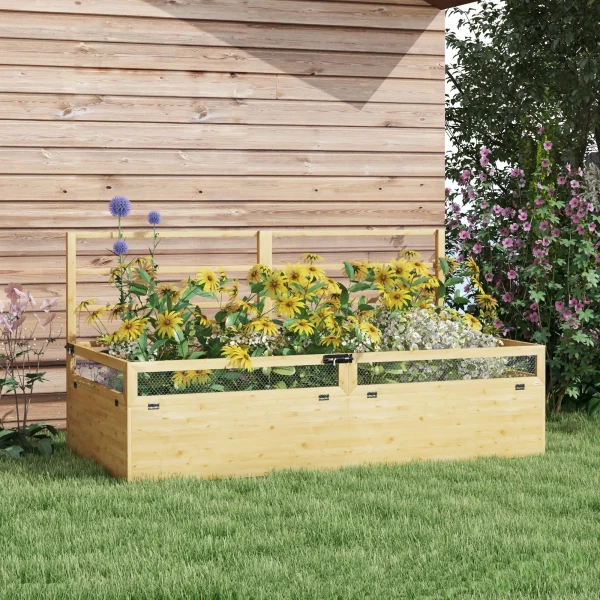 Verhoogd bed met klimhulp, kruidenbed, houten plantenbak, bloembak voor tuin, balkon, natuurhout, 183 x 98,5 x 95 cm 2