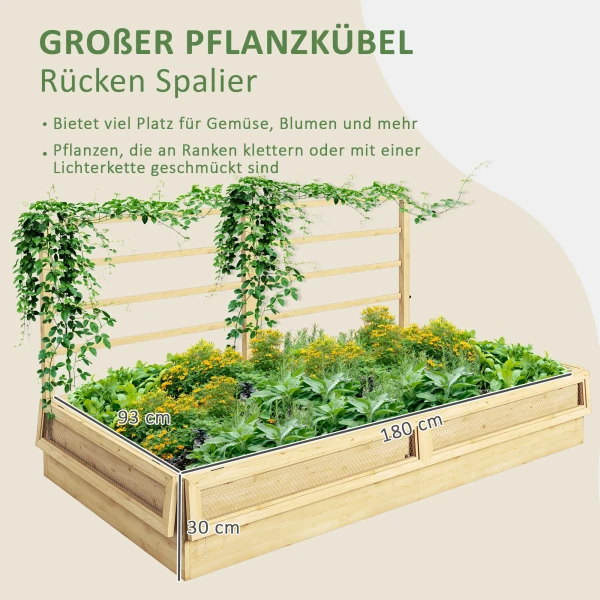 Verhoogd bed met klimhulp, kruidenbed, houten plantenbak, bloembak voor tuin, balkon, natuurhout, 183 x 98,5 x 95 cm 5