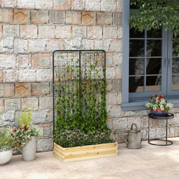 Verhoogd bed met klimhulp, plantenbak van natuurhout, kruidenbed & bloembak voor tuin & balkon, 80 x 38 x 145 cm 2