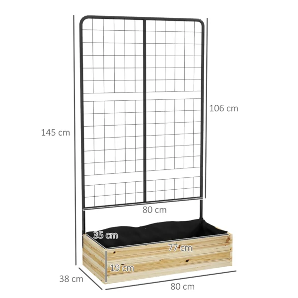 Verhoogd bed met klimhulp, plantenbak van natuurhout, kruidenbed & bloembak voor tuin & balkon, 80 x 38 x 145 cm 4