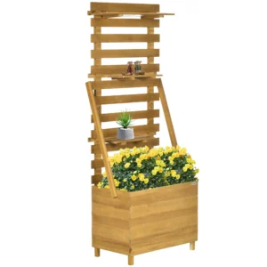 Verhoogd bed met klimrek en 3 planken, plantenbak met bloembak voor klimplanten van hout, bruin 63x39x160cm 1