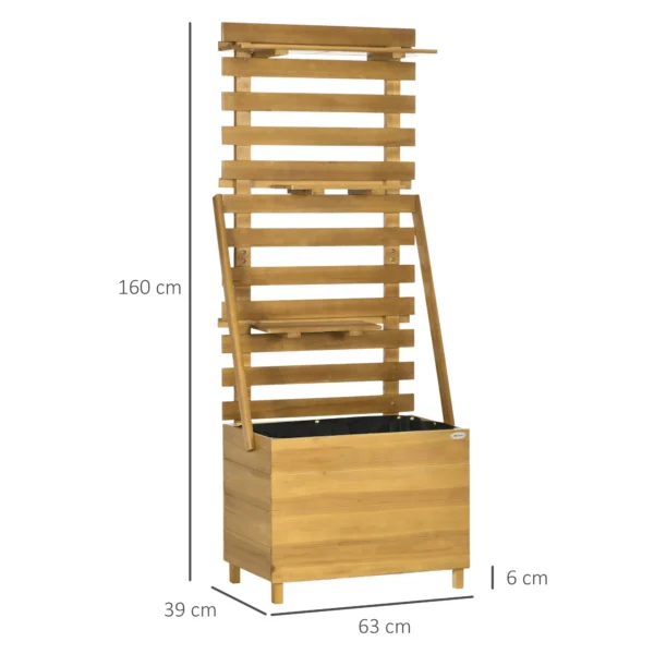 Verhoogd bed met klimrek en 3 planken, plantenbak met bloembak voor klimplanten van hout, bruin 63x39x160cm 4